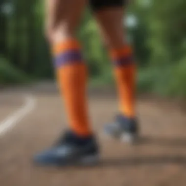 Athlete wearing colorful compression socks during a workout