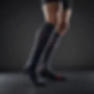 A close-up of compression sock technology showcasing fabric and compression zones