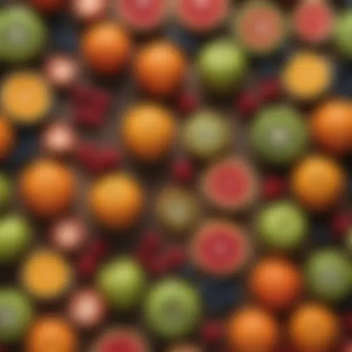 A selection of vibrant fruits arranged aesthetically on a wooden surface