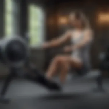 Rowing Machine Dynamics A sleek rowing machine in an athletic environment