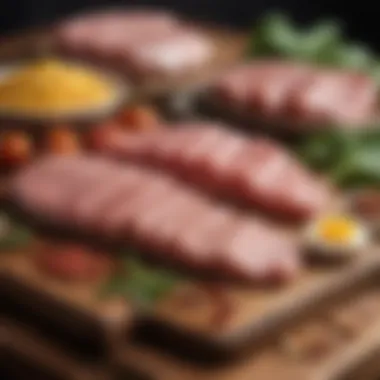 Diverse Protein Sources A vibrant assortment of protein-rich foods like lean meats, eggs, and legumes displayed on a wooden surface.