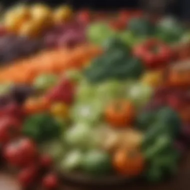 Balanced Nutrition: Vegetables and Fruits Colorful array of fresh vegetables and fruits representing a balanced diet