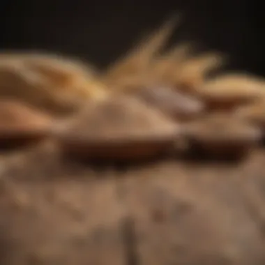 An assortment of whole grains and protein sources on a wooden table