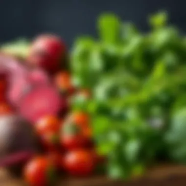 A vibrant display of foods rich in nitrates such as beets, spinach, and arugula.