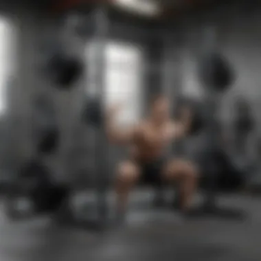 Barbell Squat Rack Setup A barbell resting on a squat rack with weights