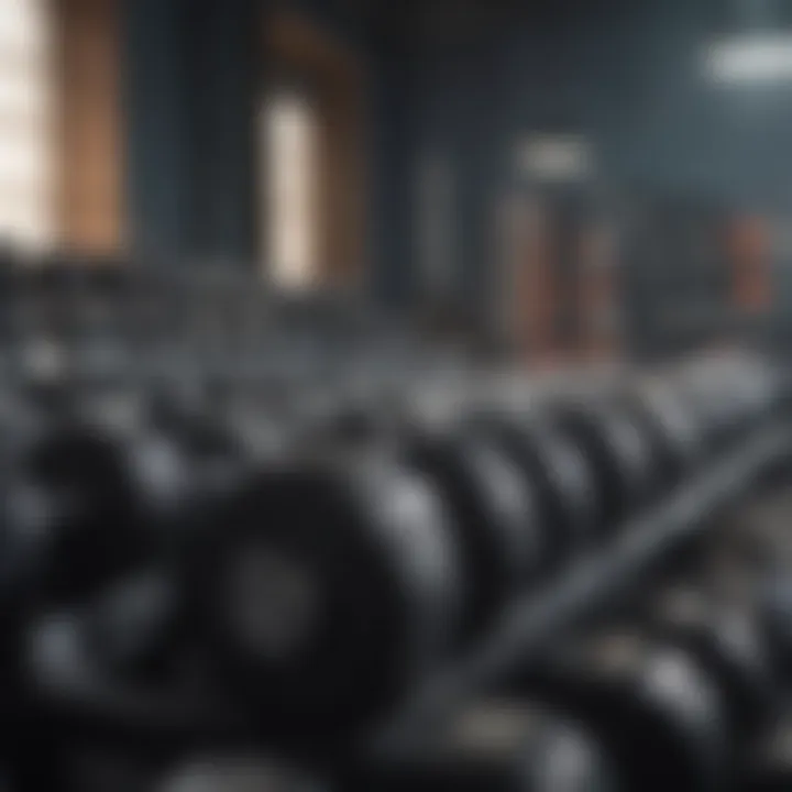 Dumbbells arranged neatly on a rack in a gym