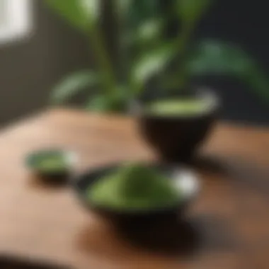 An array of health benefits associated with matcha displayed on a wooden table