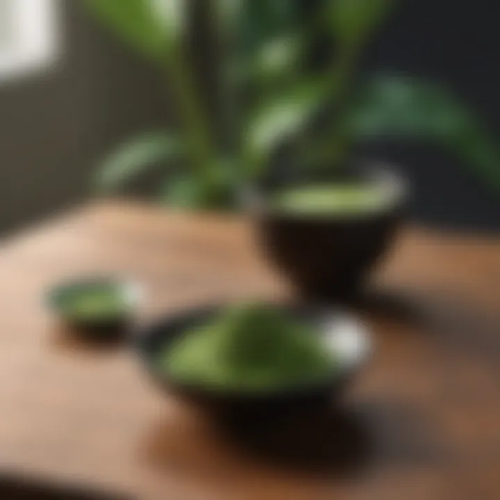 An array of health benefits associated with matcha displayed on a wooden table