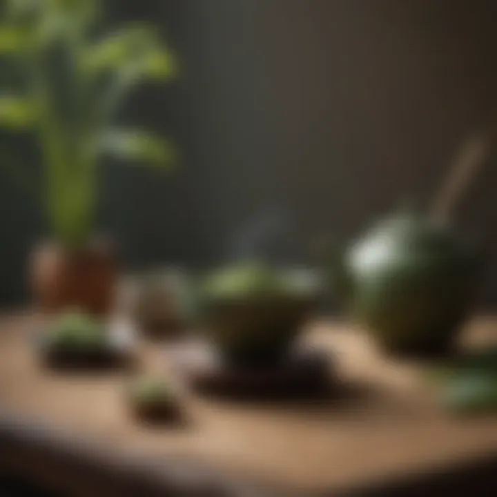 A serene tea ceremony setting featuring matcha and traditional utensils