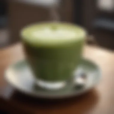 Matcha latte art with a healthy backdrop