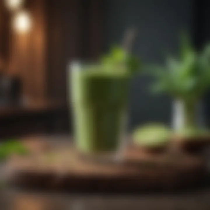 A glass of matcha smoothie with fresh ingredients