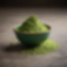 Vibrant green powder of matcha in a bowl