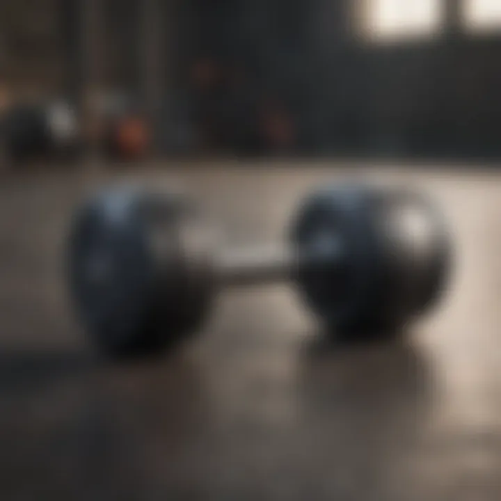 Dumbbell weights in various materials on a gym floor