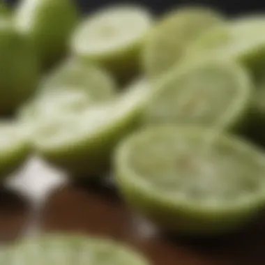 Detailed close-up of amla slices revealing their juicy interior.