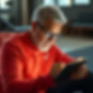 An individual reviewing fitness goals on a tablet