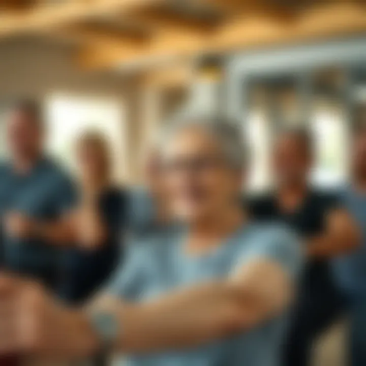 A diverse group of seniors engaged in a virtual fitness class