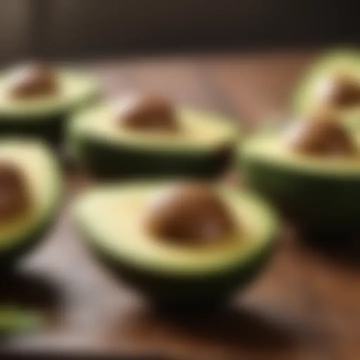 Fresh avocados sliced open