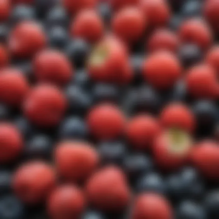 Close-up of berries with nutritional information