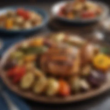 Balanced Grilled Chicken with Roasted Vegetables A colorful plate of roasted vegetables and grilled chicken breast.