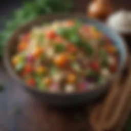 A colorful bowl of quinoa salad with fresh vegetables and herbs