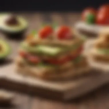Savory Crackers with Avocado Topping Whole grain crackers served with avocado and cherry tomatoes