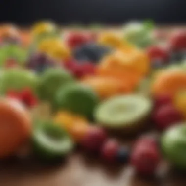 Vibrant Fruits and Veggies for Snacking Colorful array of fresh fruits and vegetables arranged beautifully