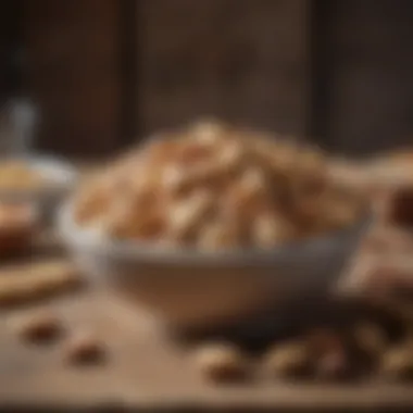 A bowl of mixed nuts and seeds on a rustic wooden table