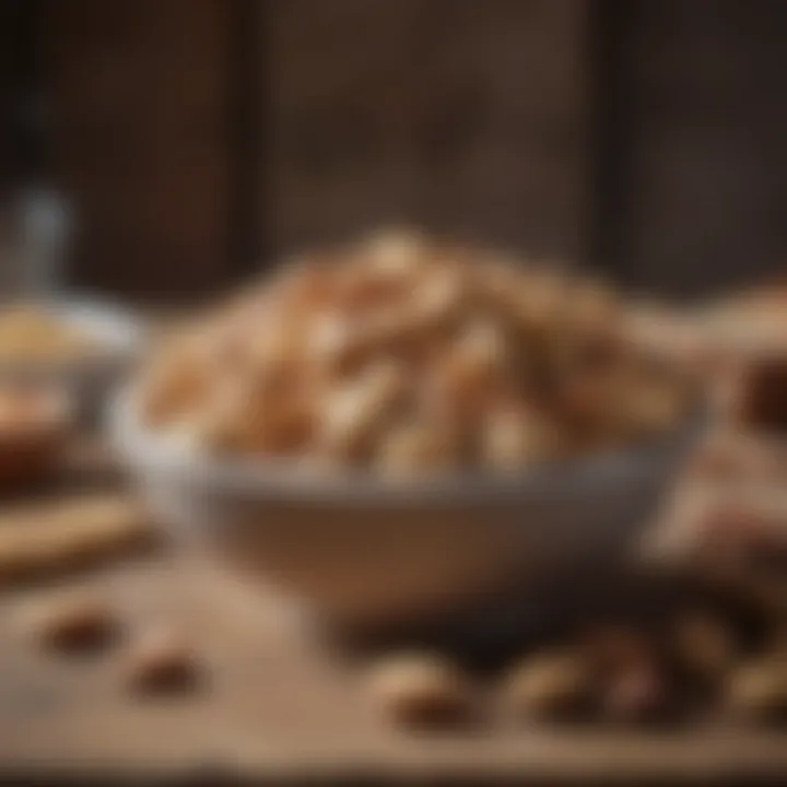 A bowl of mixed nuts and seeds on a rustic wooden table