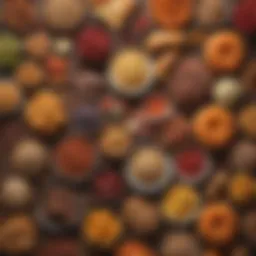 A colorful spread of various high-carb foods showcasing their diversity