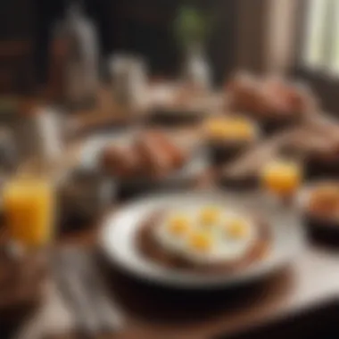 Breakfast Table Setting A beautifully arranged breakfast table featuring fiber-rich options and eggs