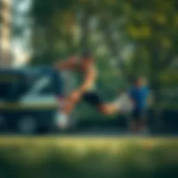 Dynamic high intensity workout in an urban park setting