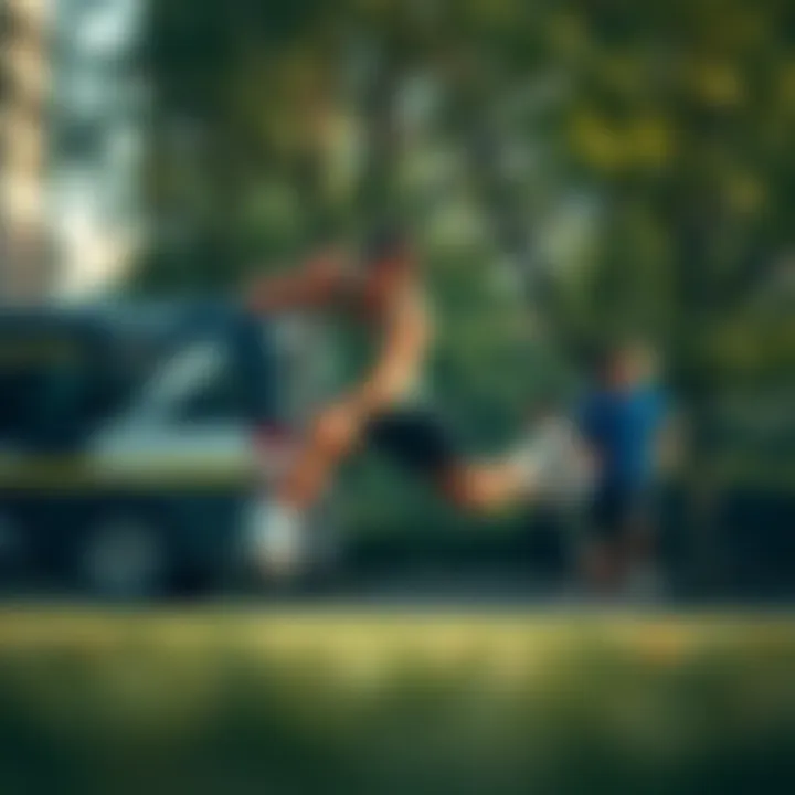 Urban High Intensity Workout Dynamic high intensity workout in an urban park setting