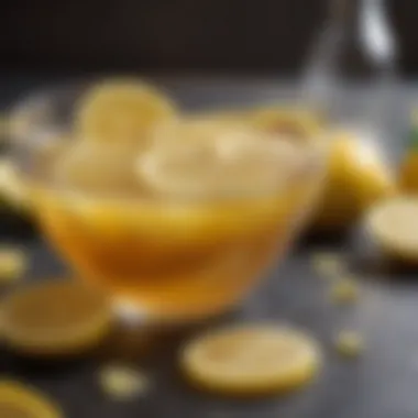 A bowl of fresh lemon slices surrounded by honey and ginger