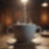 A steaming cup of hot water on a wooden table