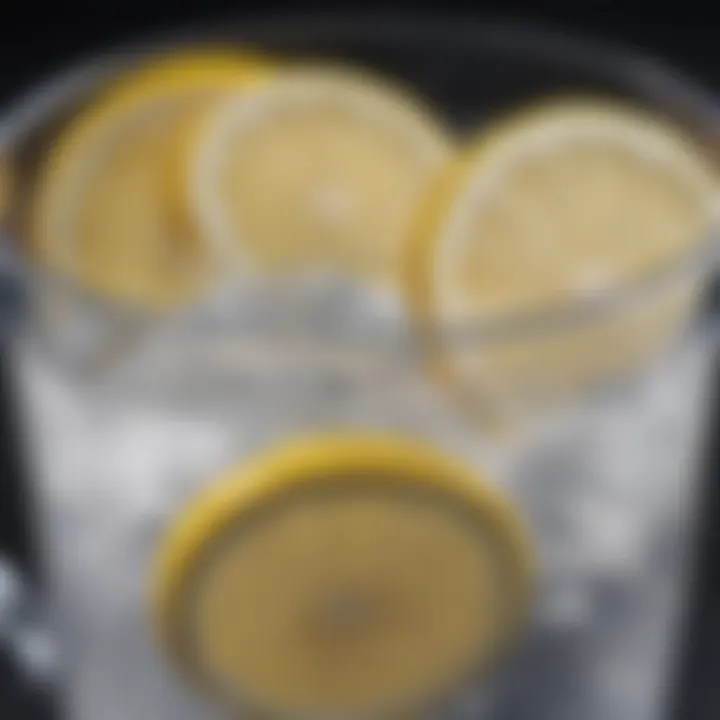 Close-up of a glass of hot water with lemon slices