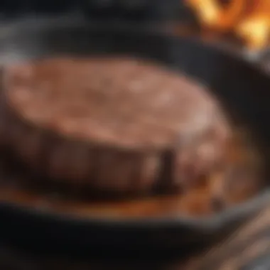 Skillet with a perfectly seared steak