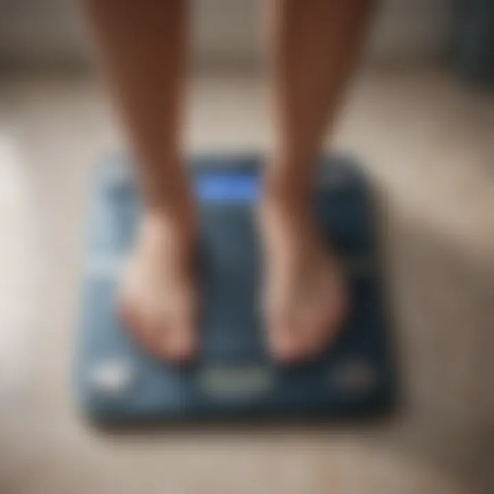 Digital body fat scale on a bathroom floor