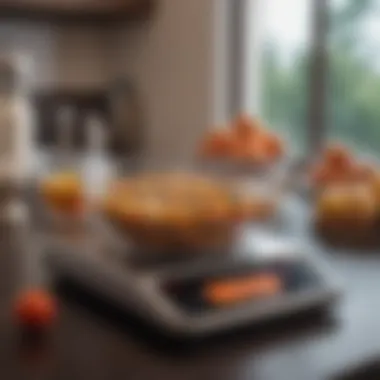 Digital kitchen scale with food items