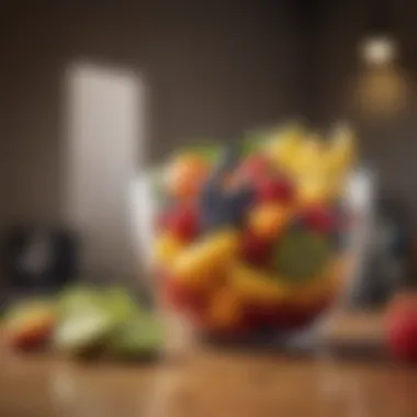 Measuring cup filled with colorful fruits