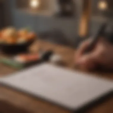 An individual exploring a keto diet guide with a notepad and pen.