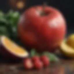 Close-up of healthy fruits and vegetables promoting skin health