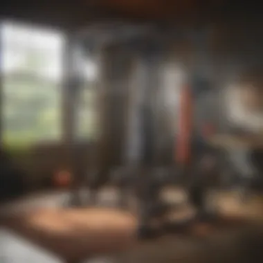 Home Gym Setup Featuring a Smith Machine A home gym setup showcasing a Smith machine in use
