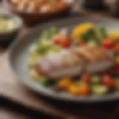Artful Presentation of a Keto Meal A beautifully plated keto meal showcasing colorful vegetables and healthy fats.
