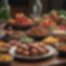 A colorful array of keto-friendly foods arranged artfully on a table.