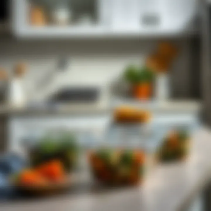 A clean kitchen counter with prepared meal containers