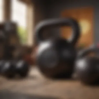 Close-up of kettlebell equipment and fitness essentials