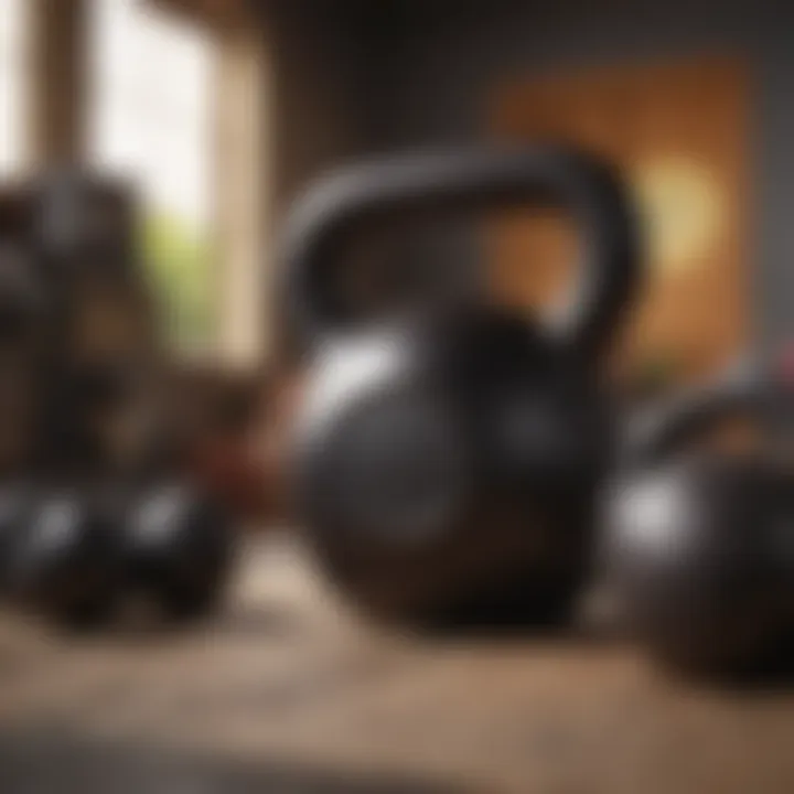 Close-up of kettlebell equipment and fitness essentials