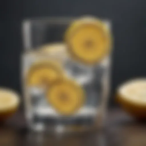 Refreshing lemon water in a transparent glass with lemon slices