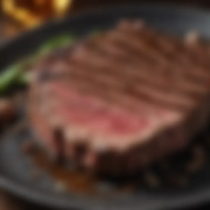 Perfectly cooked steak sliced to reveal tenderness