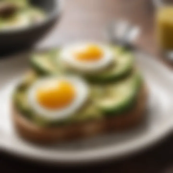 Whole grain toast topped with avocado and eggs